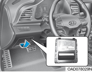 Hyundai Elantra (2019-2020) - caja de fusibles y relés